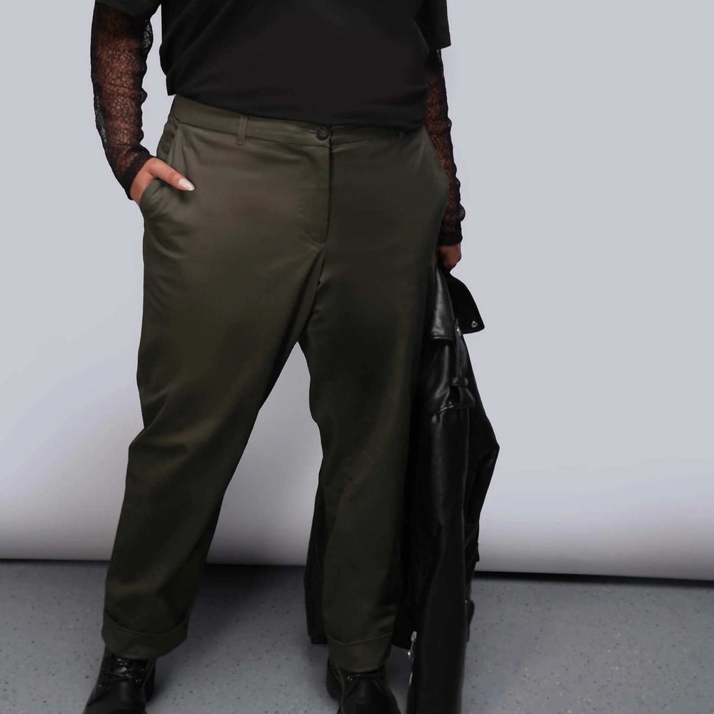 Wildfang‎ Essential Trouser Women 30W Spruce Green Stretch Cotton Straight Leg